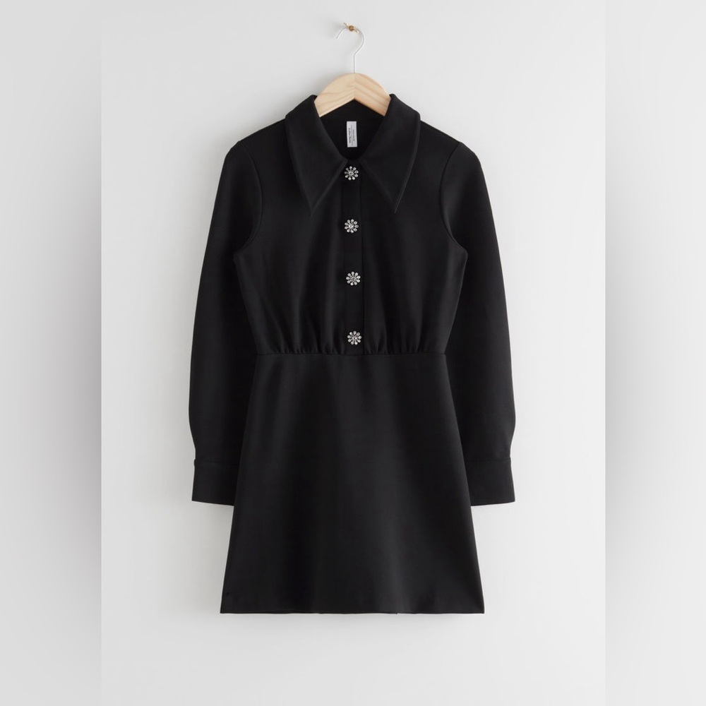 & Other Stories Black Buttoned Long Sleeve Dress